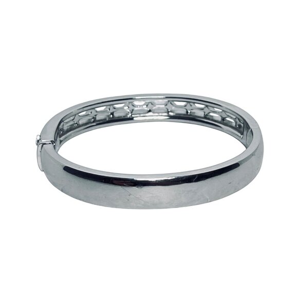 Nadri Silver Tone And Clear Crystal Hinged Bangle Bracelet (5946) - Picture 3 of 7